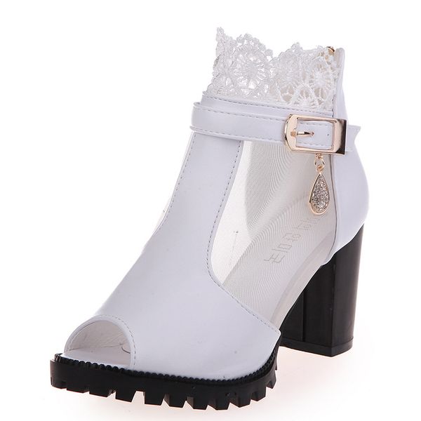 2019 new fashion fish mouth female sandals elegant lace mesh openwork chunky heel shoes, Black
2019 new fashion fish mouth female sandals elegant lace mesh openwork chunky heel shoes, Black