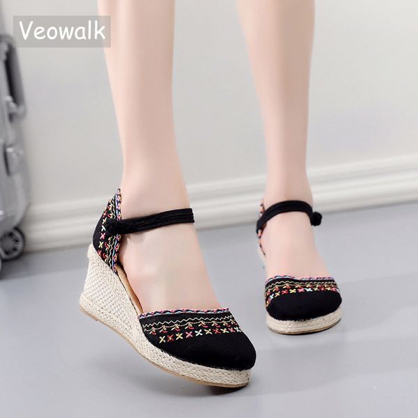 veowalk bohemian women canvas wedge espadrilles sandals handmade linen ankle strap 7cm high heel platforms comfort summer shoes y200702, Black
veowalk bohemian women canvas wedge espadrilles sandals handmade linen ankle strap 7cm high heel platforms comfort summer shoes y200702, Black