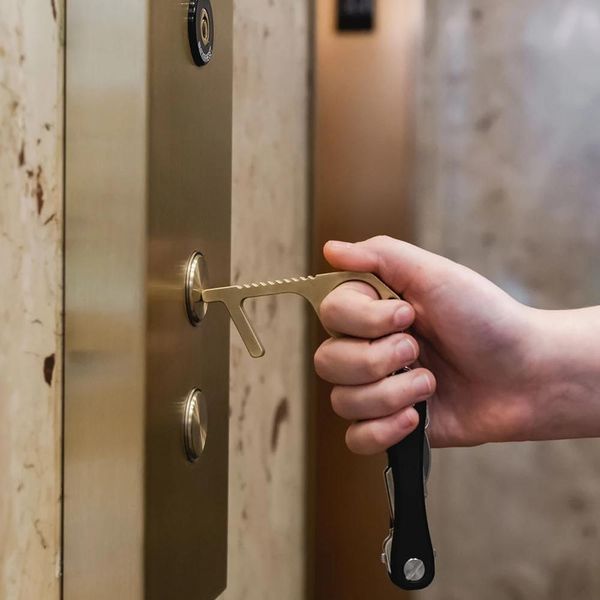 portable press elevator tool key chain hygiene hand brass edc door opener & stylus key chain, Silver
portable press elevator tool key chain hygiene hand brass edc door opener & stylus key chain, Silver