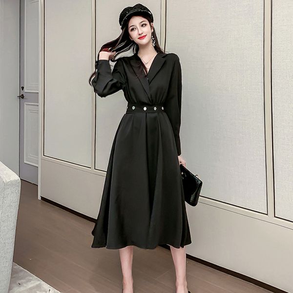 women's shirt dress spring autumn new small black dress full notched sashes waist lacing long big swing a-line ml604, Black;gray
women's shirt dress spring autumn new small black dress full notched sashes waist lacing long big swing a-line ml604, Black;gray