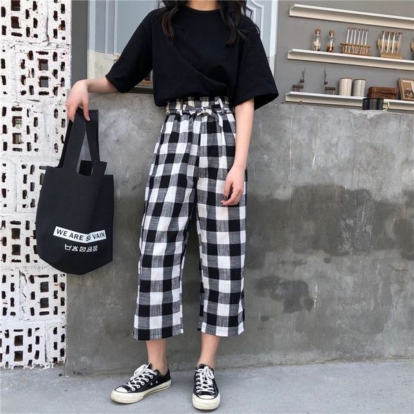 shirts pants women sets short sleeve solid black tshirts plaid ankle length pants sets causal female clothes party new, White
shirts pants women sets short sleeve solid black tshirts plaid ankle length pants sets causal female clothes party new, White