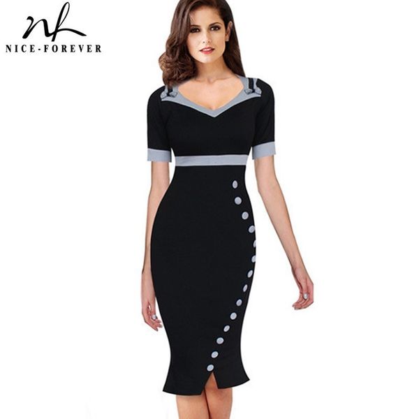 nice-forever bowknot female work vintage dress women cotton tunic black short sleeve formal mermaid buttons wiggle dress b220, Black;gray
nice-forever bowknot female work vintage dress women cotton tunic black short sleeve formal mermaid buttons wiggle dress b220, Black;gray