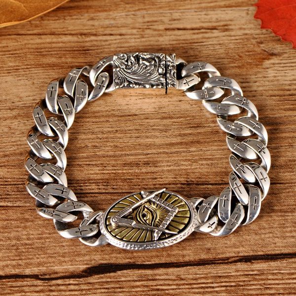 43.4g 925 sterling silver all-seeing eye of providence god cross phoenix 19cm bracelet for men vintage silver jewelry, Golden;silver
43.4g 925 sterling silver all-seeing eye of providence god cross phoenix 19cm bracelet for men vintage silver jewelry, Golden;silver