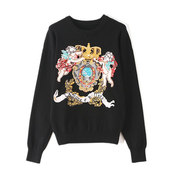 black women sweater pullover embroidery o-neck warm long sleeve runway knitted autumn jumper korean women sweater, White;black
black women sweater pullover embroidery o-neck warm long sleeve runway knitted autumn jumper korean women sweater, White;black