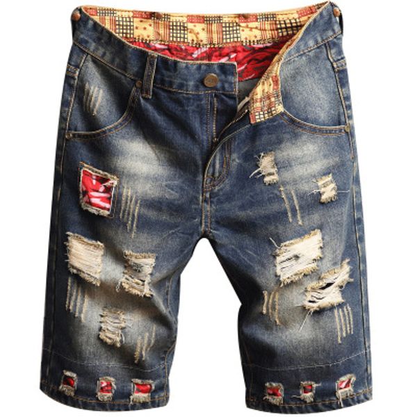 mens summer vintage hole jeans patchwork fashion knee length short pants male casual straight short jeans, Blue
mens summer vintage hole jeans patchwork fashion knee length short pants male casual straight short jeans, Blue
