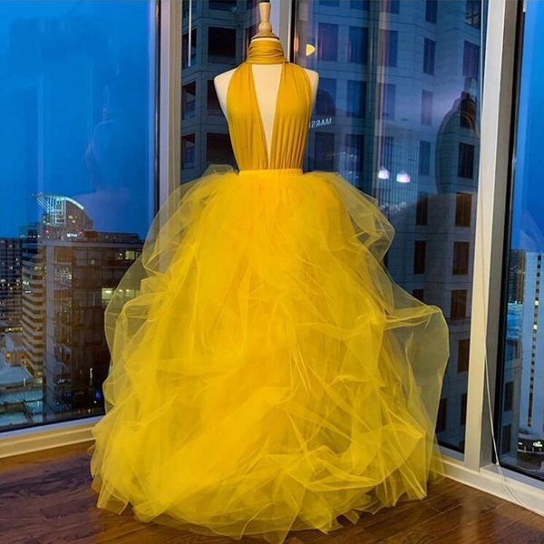 yellow halter prom dresses plunging neckline tulle cocktail party gowns custom made backless evening dress robes de soirée, Black
yellow halter prom dresses plunging neckline tulle cocktail party gowns custom made backless evening dress robes de soirée, Black