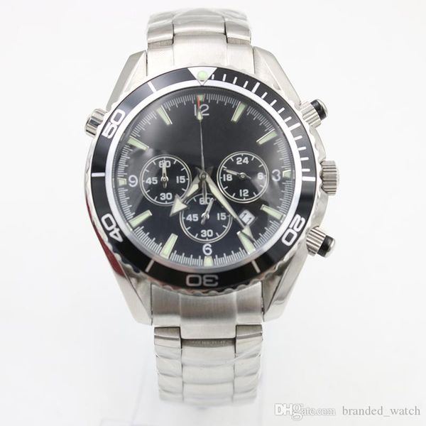 mens watch planet sea ocean co-axial james 007 stainless steel quartz movement chronograph date black men's watches, Slivery;brown
