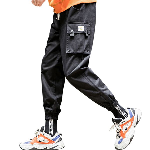 men cargo pants side pockets 2019 new style casual male tatical joggers trousers fashion hip hop street wear men's sweatpants, Black 
men cargo pants side pockets 2019 new style casual male tatical joggers trousers fashion hip hop street wear men's sweatpants, Black