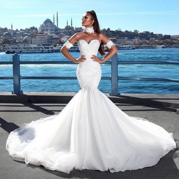 new african black girl mermaid wedding dresses illusion lace appliques tulle beaded open back plus size long custom formal bridal gowns, White
new african black girl mermaid wedding dresses illusion lace appliques tulle beaded open back plus size long custom formal bridal gowns, White