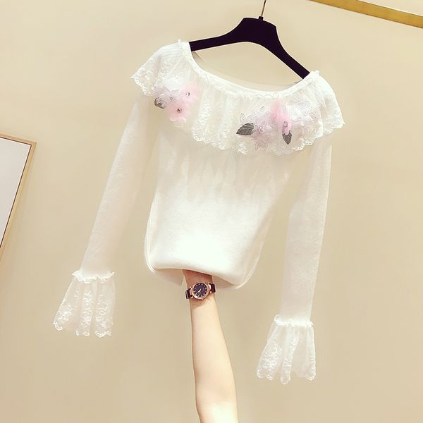 flower sweater women 2020 spring clothing new korean flower decoration lace slash neck jumper pullover sweater ladies, White;black
flower sweater women 2020 spring clothing new korean flower decoration lace slash neck jumper pullover sweater ladies, White;black