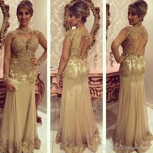 gold mermaid mother of the bridal dresses beading jewl neck open back prom dress long sleeve lace applique formal evening gown dres
gold mermaid mother of the bridal dresses beading jewl neck open back prom dress long sleeve lace applique formal evening gown dres