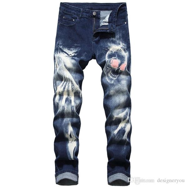 new mens elastic printing jeans personality 3d skull pattern slim mens jeans pants designer longs for youth, Blue
new mens elastic printing jeans personality 3d skull pattern slim mens jeans pants designer longs for youth, Blue