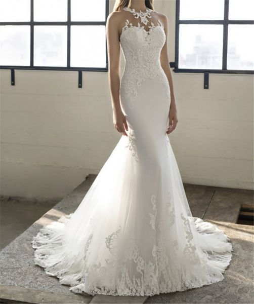 sheer mermaid lace appliques wedding dresses sleeveless custom made with buttons back bridal gowns sleeveless robe de mariee spring, White
sheer mermaid lace appliques wedding dresses sleeveless custom made with buttons back bridal gowns sleeveless robe de mariee spring, White