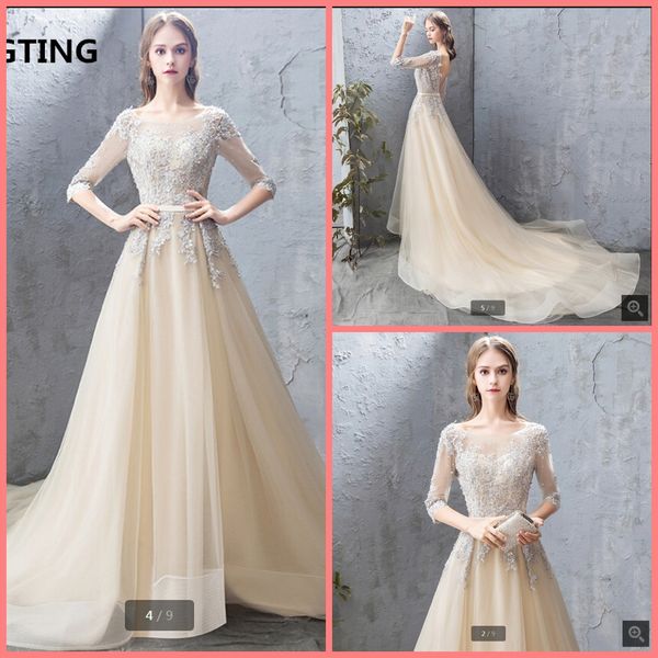 2020 a line lace appliques beaded prom dress backless half sleeve elegant long evening gowns selling party dresses, Black
2020 a line lace appliques beaded prom dress backless half sleeve elegant long evening gowns selling party dresses, Black