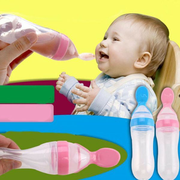 Baby Feeding Bottles Quality Soft Silicone Spoon Cereal 90ml Bottle Baby Rice Cereal Eat-bottle Weaning Supplem