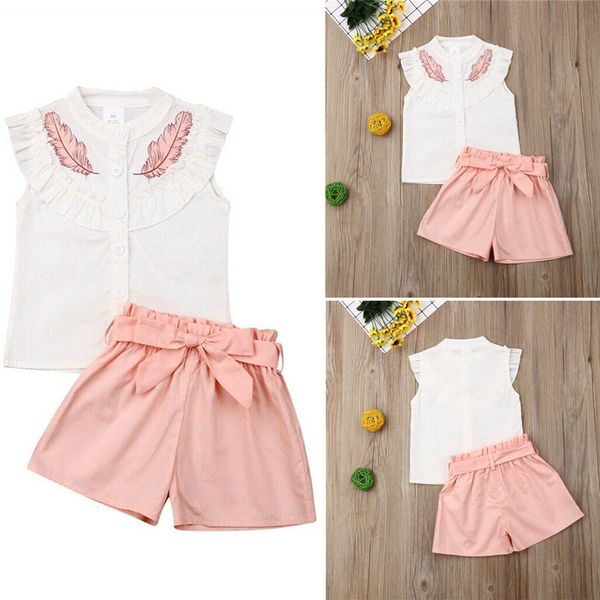 girls clothing sets outfits pink leaf printing sleeveless lotus leaf collar t-shirt + shorts 2pcs set with bow belt tracksuits clothes e3301, White
girls clothing sets outfits pink leaf printing sleeveless lotus leaf collar t-shirt + shorts 2pcs set with bow belt tracksuits clothes e3301, White