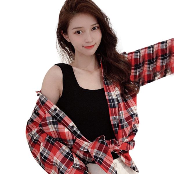 women vintage plaid print lapel shirt loose single-breasted long sleeve elegant blouse new arrival new 6562, White
women vintage plaid print lapel shirt loose single-breasted long sleeve elegant blouse new arrival new 6562, White