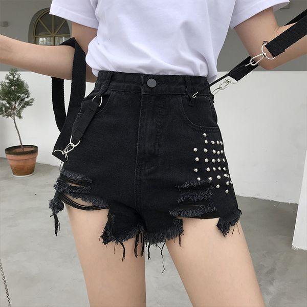 hole strap denim shorts female beaded rags jeans summer style trendy black pants plus size 2021, Blue
hole strap denim shorts female beaded rags jeans summer style trendy black pants plus size 2021, Blue