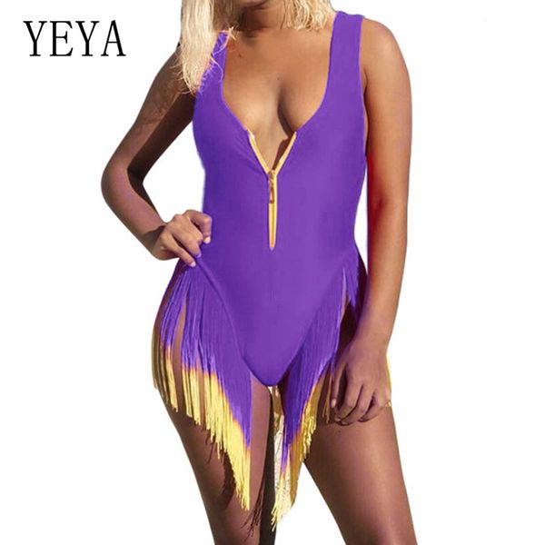 yeya women summer gradient tassel bikini playsuits deep v-neck zipper jumpsuits elegant embellished mini fringe bodysuits, Black;white 
yeya women summer gradient tassel bikini playsuits deep v-neck zipper jumpsuits elegant embellished mini fringe bodysuits, Black;white