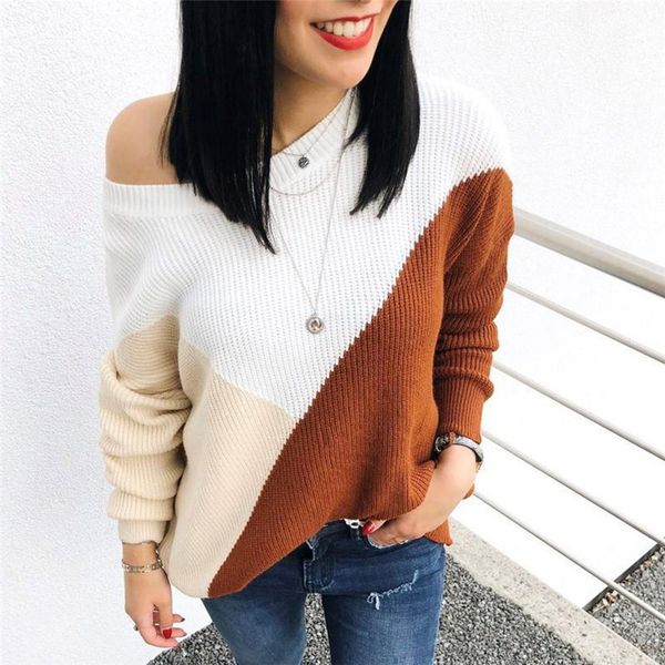women sweters inviern women colorblock strapless long sleeve knitted sweater jumper pullover blouse loose casual thin sweater, White;black
women sweters inviern women colorblock strapless long sleeve knitted sweater jumper pullover blouse loose casual thin sweater, White;black