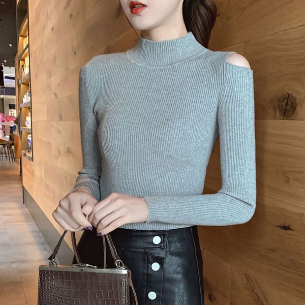 autumn winter solid color women sweater slim long-sleeved half-high collar slim bottom knit off-the-shoulders sweater, White;black
autumn winter solid color women sweater slim long-sleeved half-high collar slim bottom knit off-the-shoulders sweater, White;black