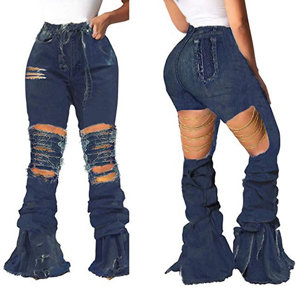 2020 women bell bottom jeans pants high waist stretchy knee ripped denim trousers o66, Blue
2020 women bell bottom jeans pants high waist stretchy knee ripped denim trousers o66, Blue