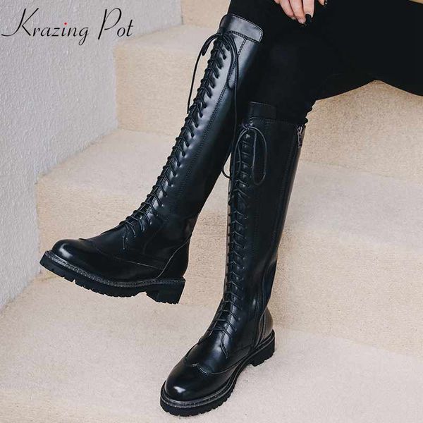 krazing pot winter round toe cow leather superstar med heel lace up korean style handsome streetwear riding thigh high boots l07, Black
krazing pot winter round toe cow leather superstar med heel lace up korean style handsome streetwear riding thigh high boots l07, Black