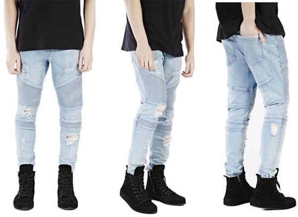 

wholesale slp blue/black destroyed mens slim denim straight biker skinny jeans casual long men ripped jeans size 28-38 f0003