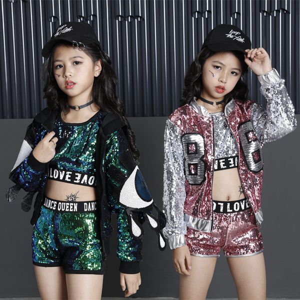 hip-hop jazz dance clothes children sets kids girl sequin dancing pink silver jacket coat crop shorts 3pcs sets, White
hip-hop jazz dance clothes children sets kids girl sequin dancing pink silver jacket coat crop shorts 3pcs sets, White