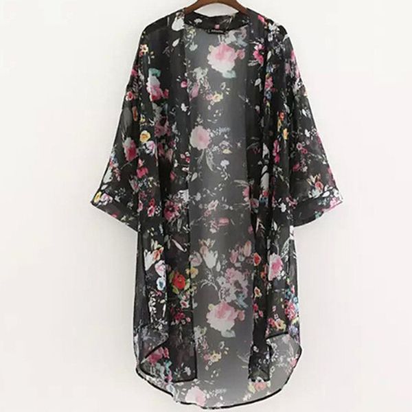 women kimono loose shawl summer cardigan boho long sunscreen jacket blouse vintage floral chiffon shirts, White
women kimono loose shawl summer cardigan boho long sunscreen jacket blouse vintage floral chiffon shirts, White