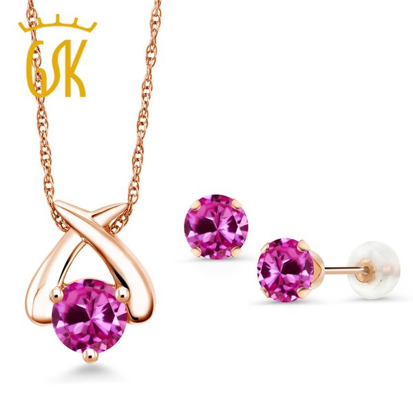 gem stone king 2.10 ct round pink created sapphire 10k rose gold pendant earrings set for women fine jewelry, Black
gem stone king 2.10 ct round pink created sapphire 10k rose gold pendant earrings set for women fine jewelry, Black