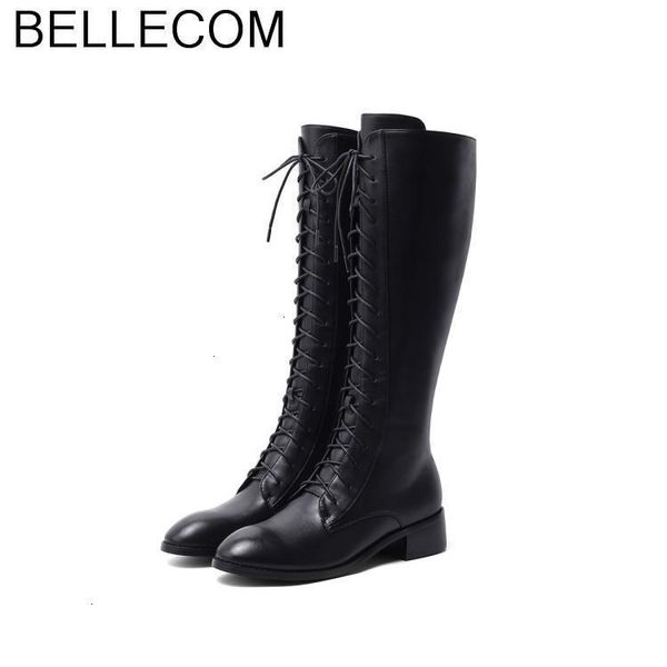 

bellecom winter really riding boots full cowhide keep warm joker high boots women ladies shoes botas sapato feminino, Black