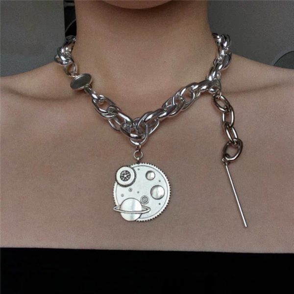 hip hop planet gear silvery metal thick chain necklace for women men girls party punk jewelry, Silver
hip hop planet gear silvery metal thick chain necklace for women men girls party punk jewelry, Silver