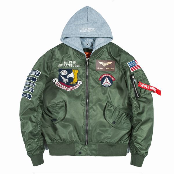 streetwear men's ma1 flight bomber jacket male demountable hooded baseball outwear mens motorcycle embroidery punk jackets, Black;brown
streetwear men's ma1 flight bomber jacket male demountable hooded baseball outwear mens motorcycle embroidery punk jackets, Black;brown