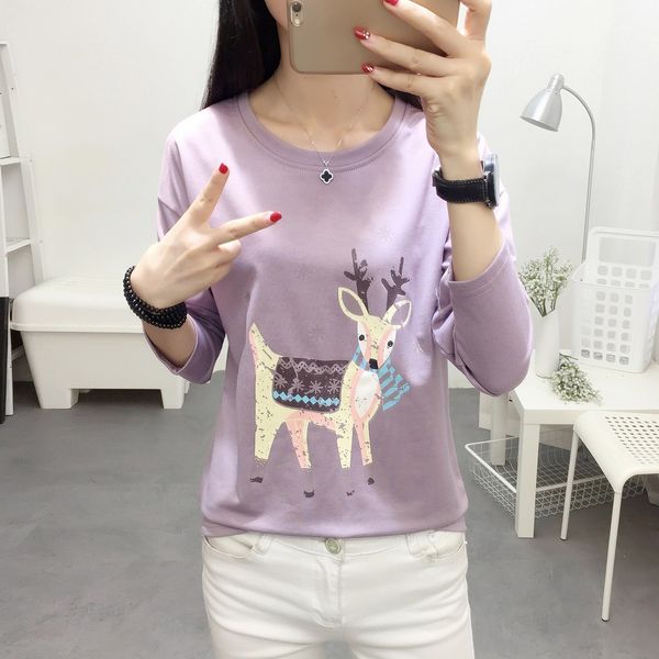 2019 new women's wear spring student loose t-shirts geometric fawn print long sleeve thin t-shirts, White
2019 new women's wear spring student loose t-shirts geometric fawn print long sleeve thin t-shirts, White