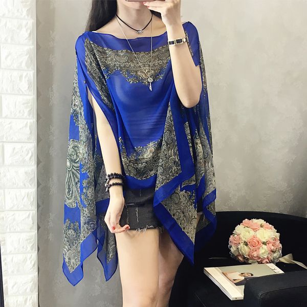 women's summer slash neck irregular hollow out casual chiffon shirt loose style printing sun-proof female clothing blusas, White
women's summer slash neck irregular hollow out casual chiffon shirt loose style printing sun-proof female clothing blusas, White
