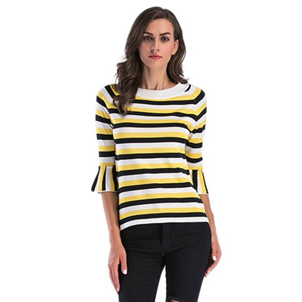 2020 popular knitted sweater spring womens seven-point lotus leaf sleeve european and american slim striped sweater women, White
2020 popular knitted sweater spring womens seven-point lotus leaf sleeve european and american slim striped sweater women, White