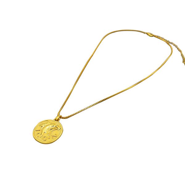 european and american minority design relief courage lion design gold coin round brass temperament necklace, Silver
european and american minority design relief courage lion design gold coin round brass temperament necklace, Silver