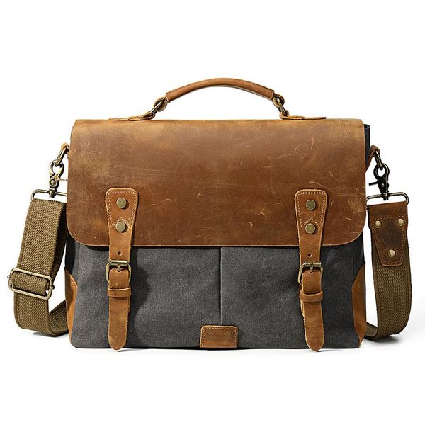 men canvas bag leather patchwork briefcase messenger shoulder tote handbag vintage lapbag trip shoulder business pocket
men canvas bag leather patchwork briefcase messenger shoulder tote handbag vintage lapbag trip shoulder business pocket