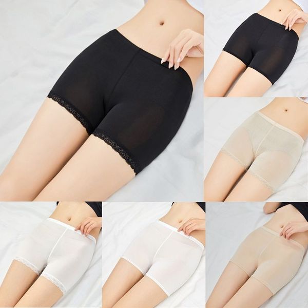 women girl summer plus size safety pants traceless lace trim flat end solid color stretchy underpants mid rise thin boxer shorts, Black
women girl summer plus size safety pants traceless lace trim flat end solid color stretchy underpants mid rise thin boxer shorts, Black