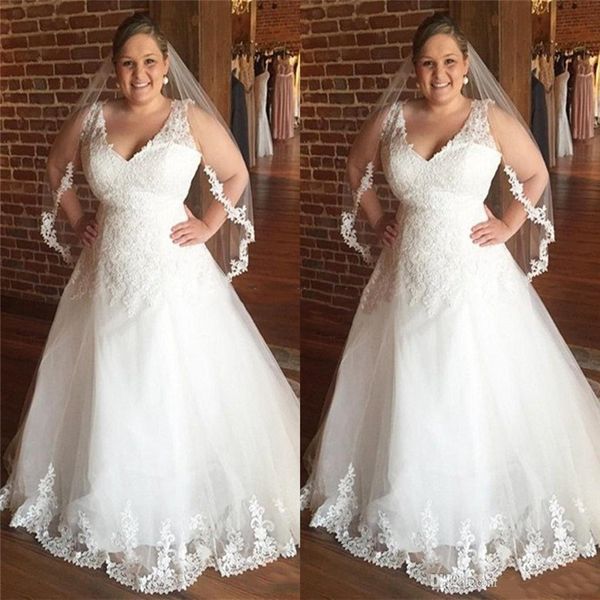 fancy plus size lace wedding dresses v-neck sleeveless appliques a-line tulle country bridal gowns vestido de novia, White
fancy plus size lace wedding dresses v-neck sleeveless appliques a-line tulle country bridal gowns vestido de novia, White