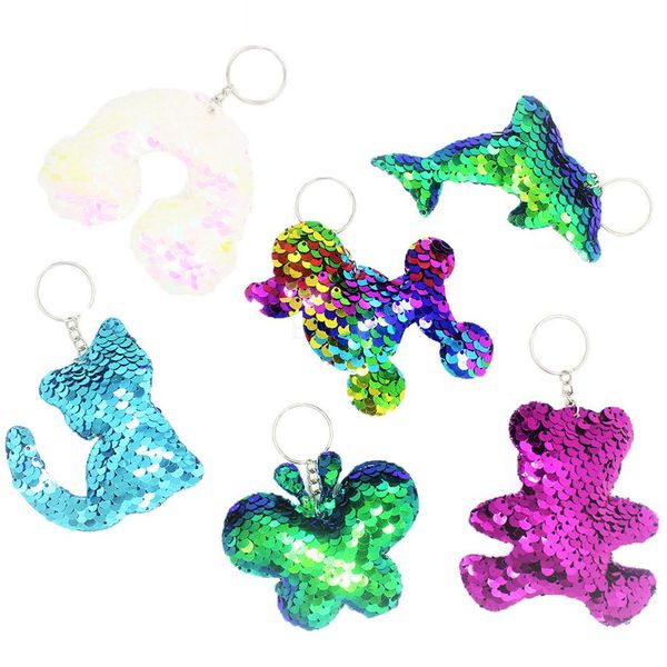 

32styles sequin mermaid flamingo keychain star animal keyring pineapple bag pendant unicorn key ring home decor kids toys lja2271, Silver