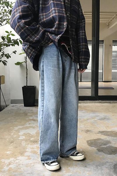 men elastic waist straight wide leg denim pants male vintage fashion casual loose jeans trouser streetwear hip hop harem pants, Blue
men elastic waist straight wide leg denim pants male vintage fashion casual loose jeans trouser streetwear hip hop harem pants, Blue