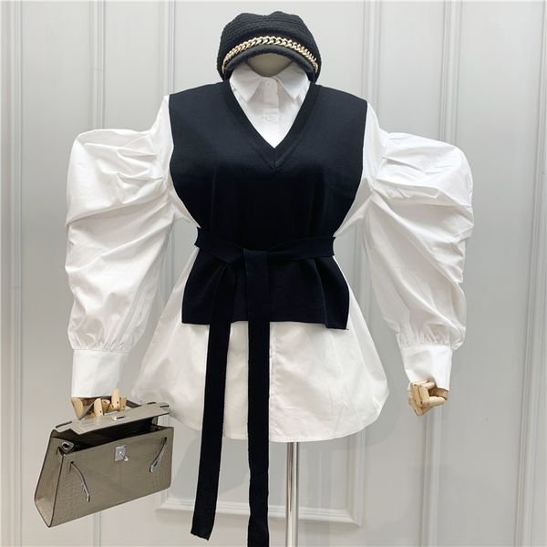 two piece set women 2020 spring new fashion v-neck lace-up knitted vest + lantern-sleeve loose shirt female blouses, White
two piece set women 2020 spring new fashion v-neck lace-up knitted vest + lantern-sleeve loose shirt female blouses, White