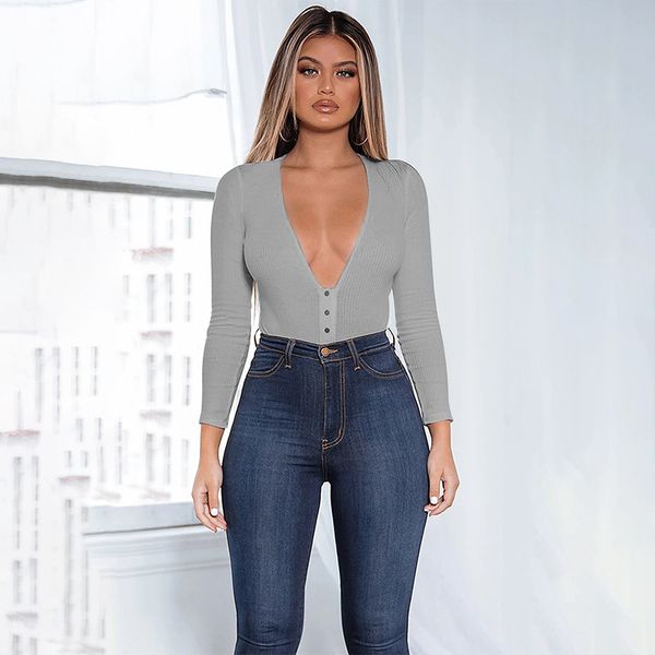 low cut v-neck long sleeve autumn bodysuit women tight jumpsuits knitted single row button design long sleeve blue grey, Black;white
low cut v-neck long sleeve autumn bodysuit women tight jumpsuits knitted single row button design long sleeve blue grey, Black;white