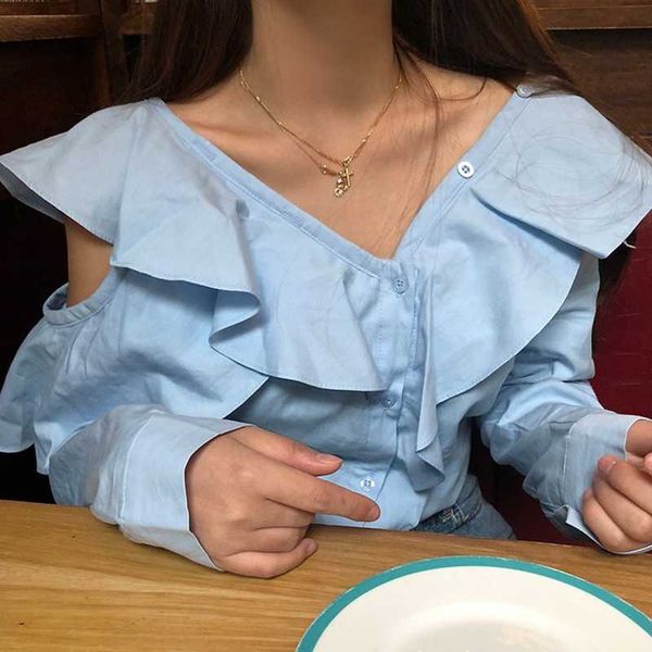 korean style v-neck shirts women spring new 2020 wild cotton ladies blouses and single breasted off-shoulder shirts, White
korean style v-neck shirts women spring new 2020 wild cotton ladies blouses and single breasted off-shoulder shirts, White