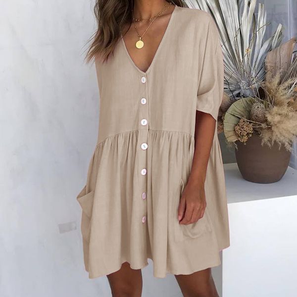 Casual Mini Dress Pockets Buttons Decorative Loose Women's Clothing Summer Dress Streetwear Half Sleeve V Neck Plus Size M0466
Casual Mini Dress Pockets Buttons Decorative Loose Women's Clothing Summer Dress Streetwear Half Sleeve V Neck Plus Size M0466