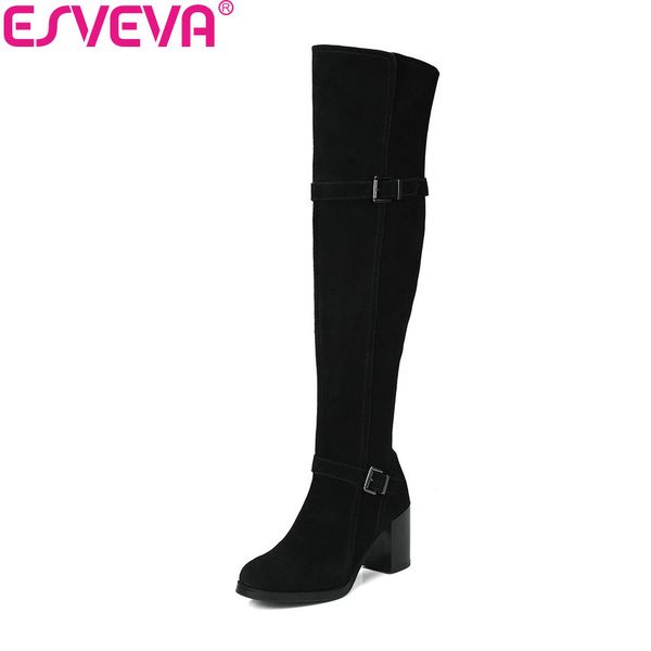 esveva 2018 women boots high heels shoes square heels short plush round toe elegant over the knee boots ladies shoes size 34-39, Black
esveva 2018 women boots high heels shoes square heels short plush round toe elegant over the knee boots ladies shoes size 34-39, Black