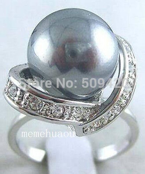 crystal grey shell pearl ring size: 7.8.9, Slivery;golden