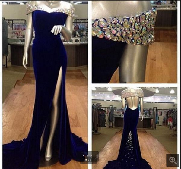 vestido de novia selling royal blue with side slit velour prom dress off the shoulder v neck beading crystals prom dresses, Black
vestido de novia selling royal blue with side slit velour prom dress off the shoulder v neck beading crystals prom dresses, Black